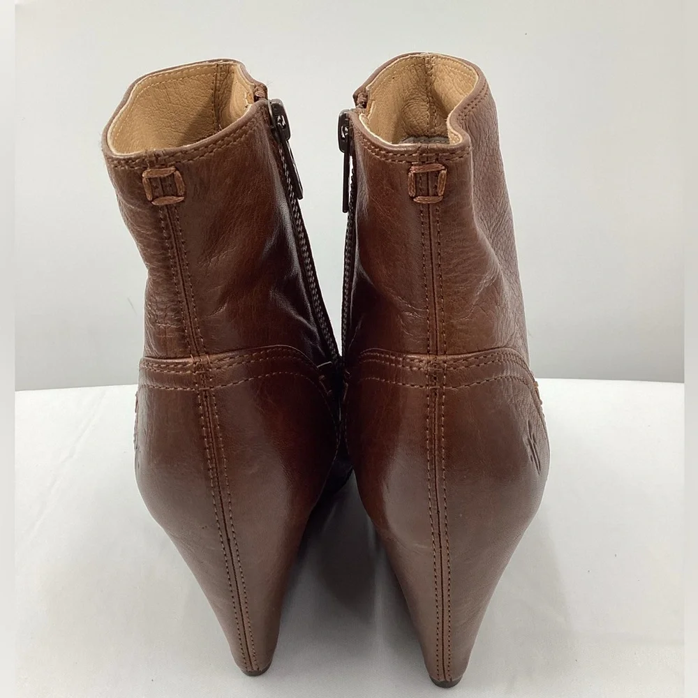 Frye Carson Cognac Dark Brown Leather Wedge Boots